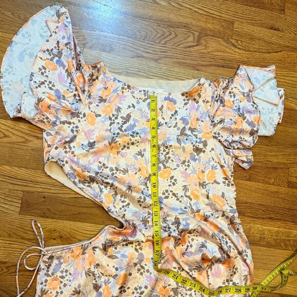 ASTR Women Medium Veida Floral CutoutTangerine Purple High Low Ruffle Midi Dress - Picture 4 of 9